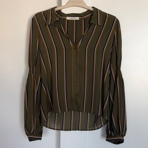 Paris & Me Olive Striped Collared Blouse